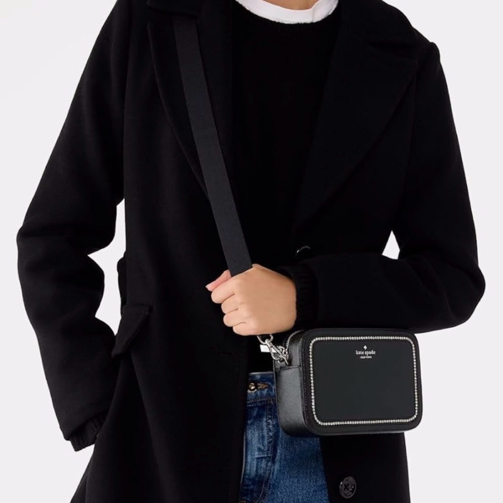 Kate Spade Madison Black Camera Bag Rhinestone Trim Crossbody NWT - Picture 2 of 11